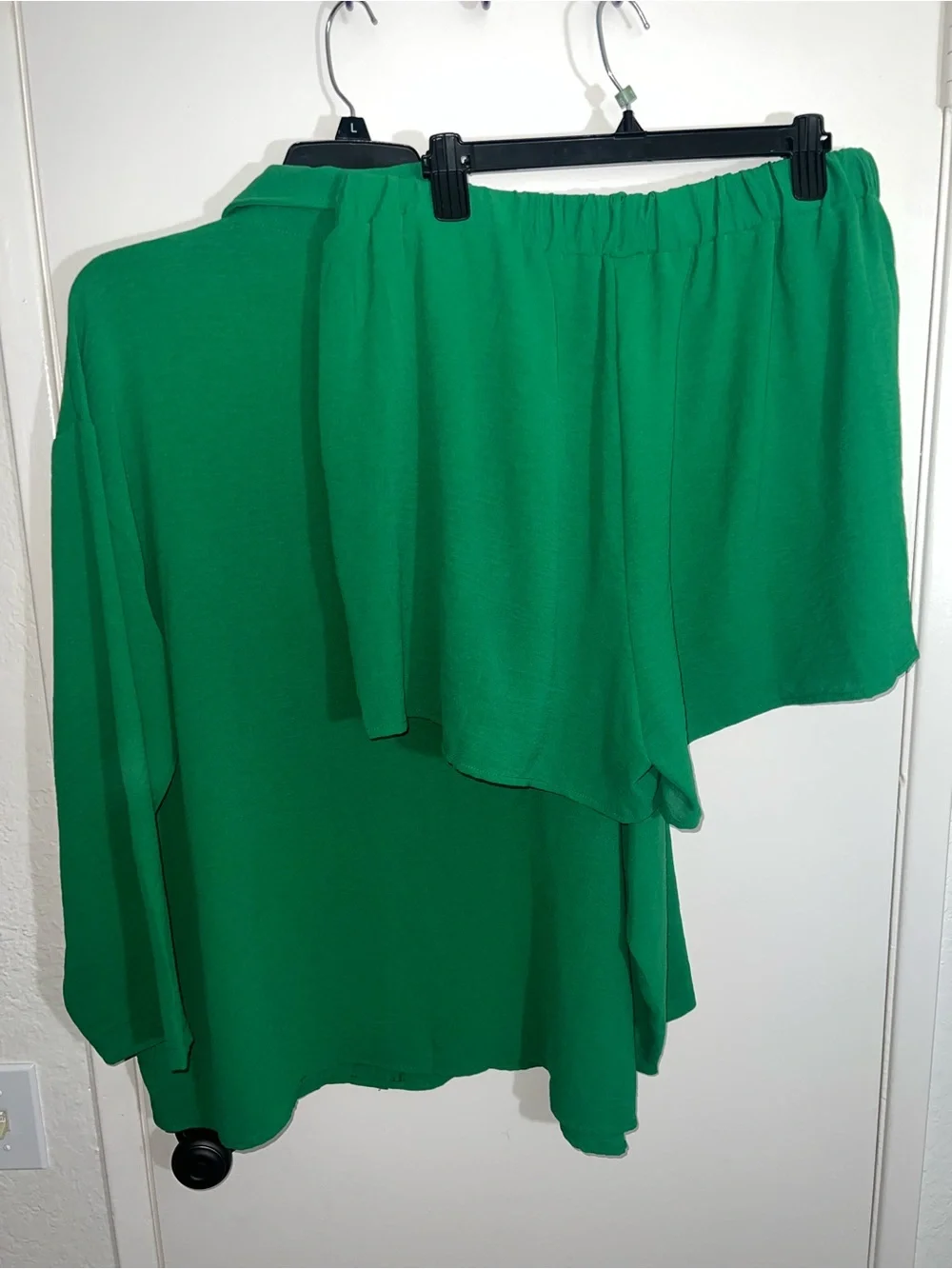 SHEIN Bright Green Long-Sleeve Button-Down Shirt and Short Matching Set